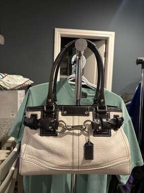 Coach Hamptons Belted Satchel Two-Tone Braided Leather Handbag